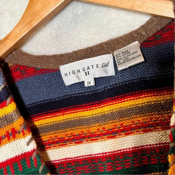 Vtg highgate Ltd II Multicolor Striped Western Knit Button front vest sweater 2X - Picture 4 of 6